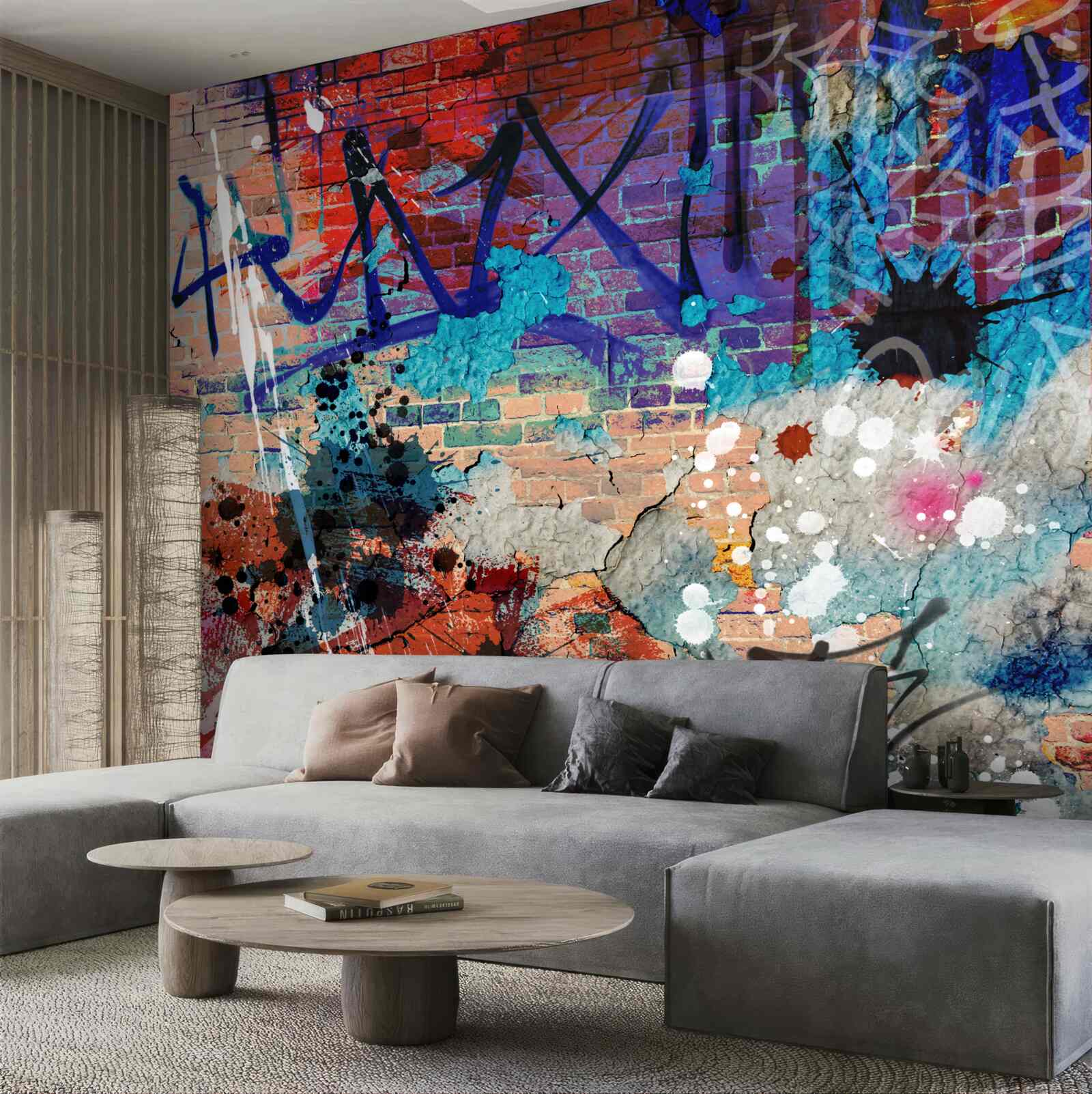 Fototapeta viacfarebný graffiti vzor na červenej tehlovej stene