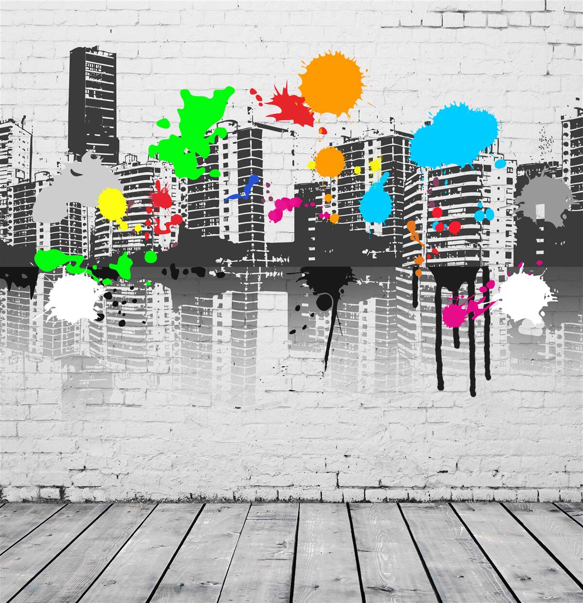 Fototapeta domy zdobené svetlými graffiti škvrnami