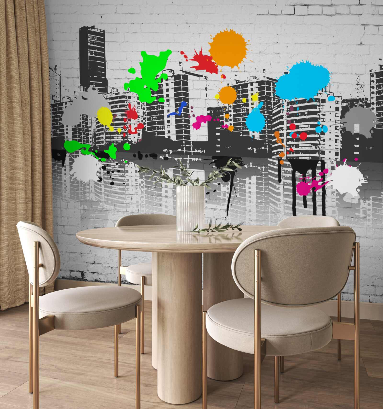 Fototapeta domy zdobené svetlými graffiti škvrnami