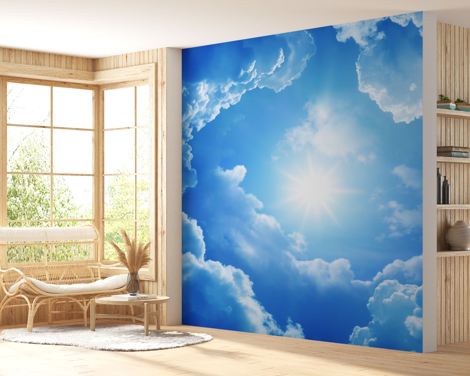 Fototapeta Žiariace slnko sedí uprostred azúrovej oblohy