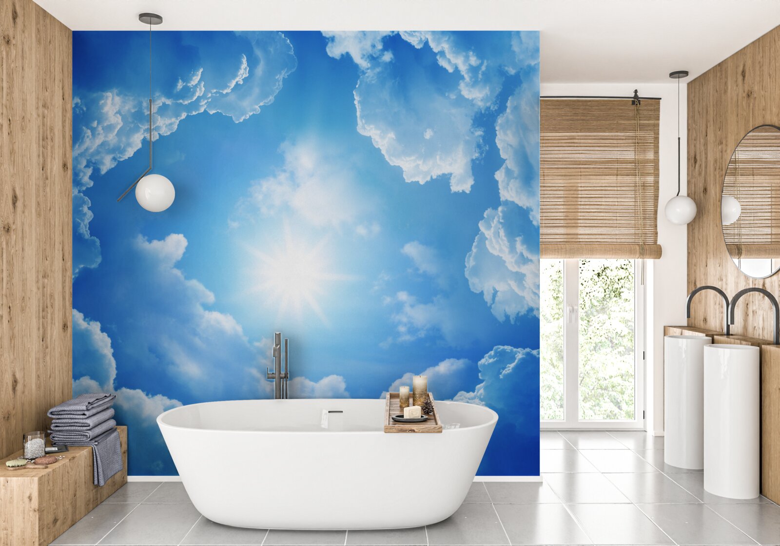 Fototapeta Žiariace slnko sedí uprostred azúrovej oblohy