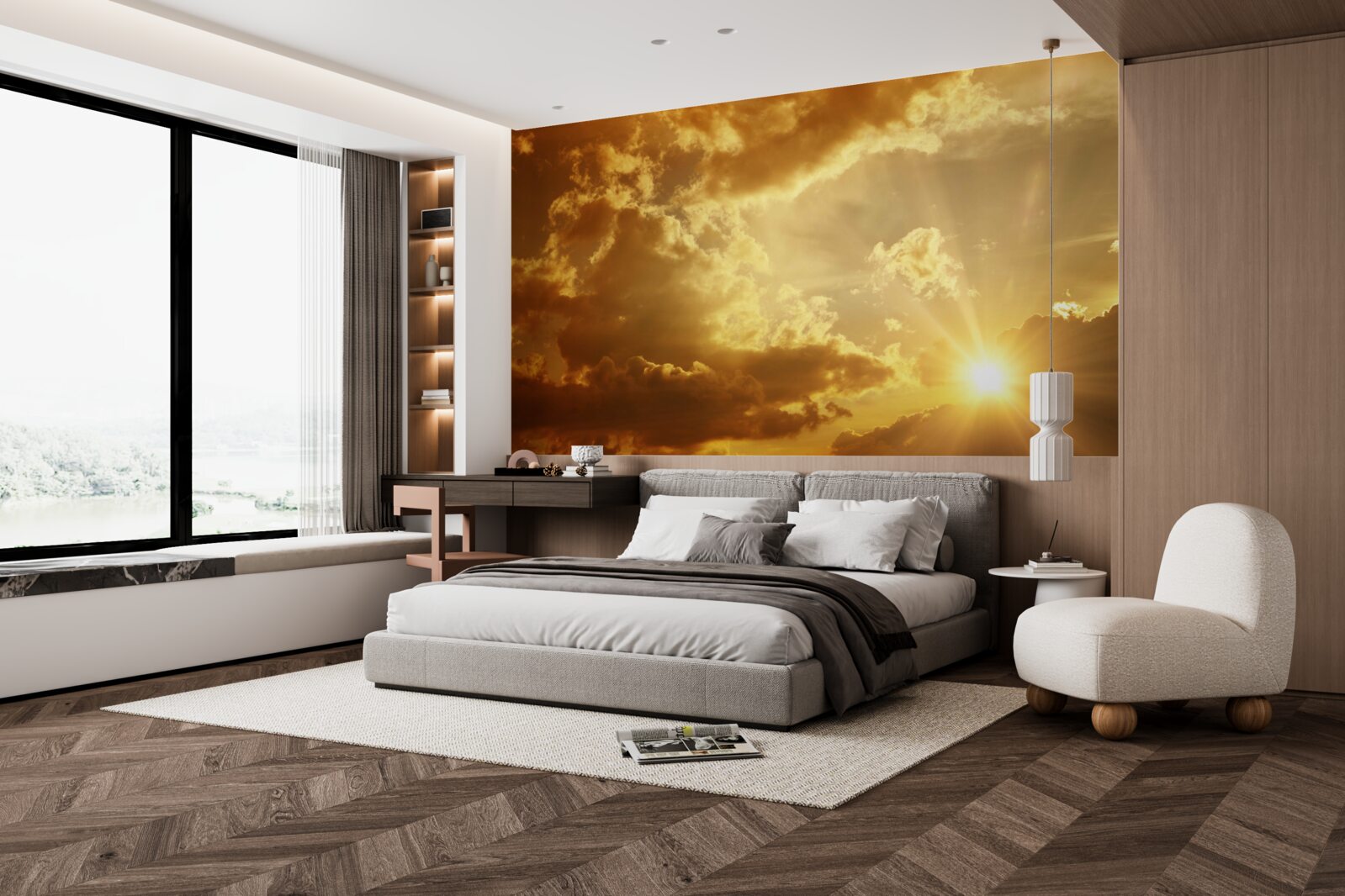 Fototapeta Slnečné lúče prenikajúce cez oblaky pri západe slnka vyžarujú teplo