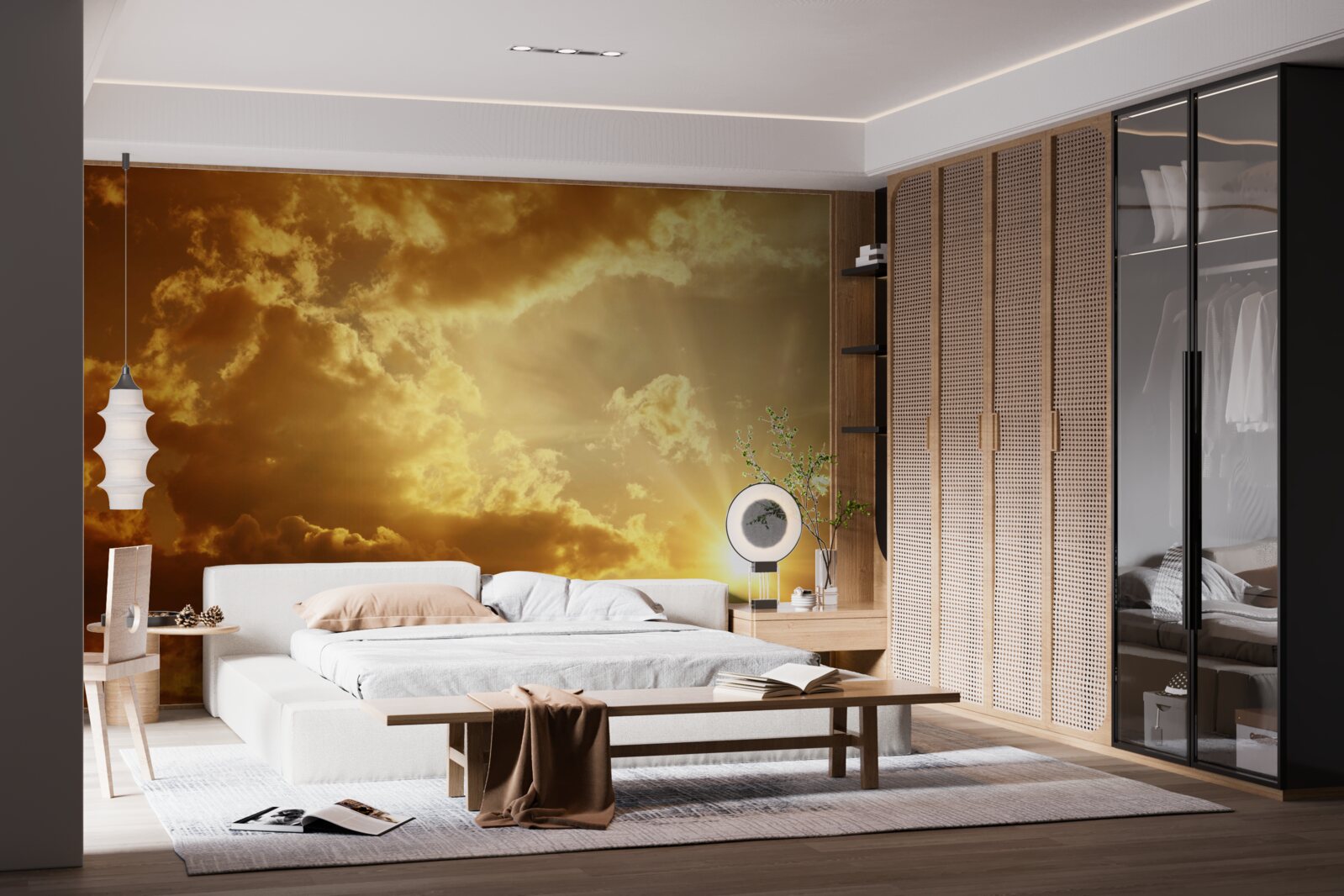 Fototapeta Slnečné lúče prenikajúce cez oblaky pri západe slnka vyžarujú teplo