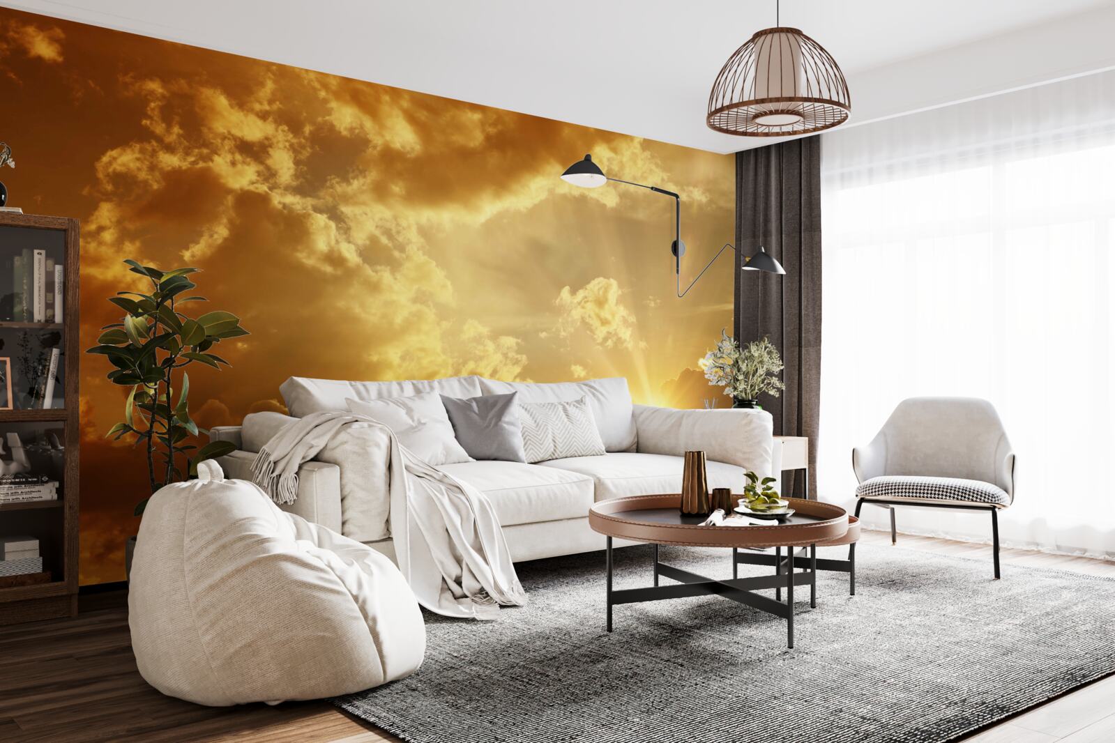 Fototapeta Slnečné lúče prenikajúce cez oblaky pri západe slnka vyžarujú teplo