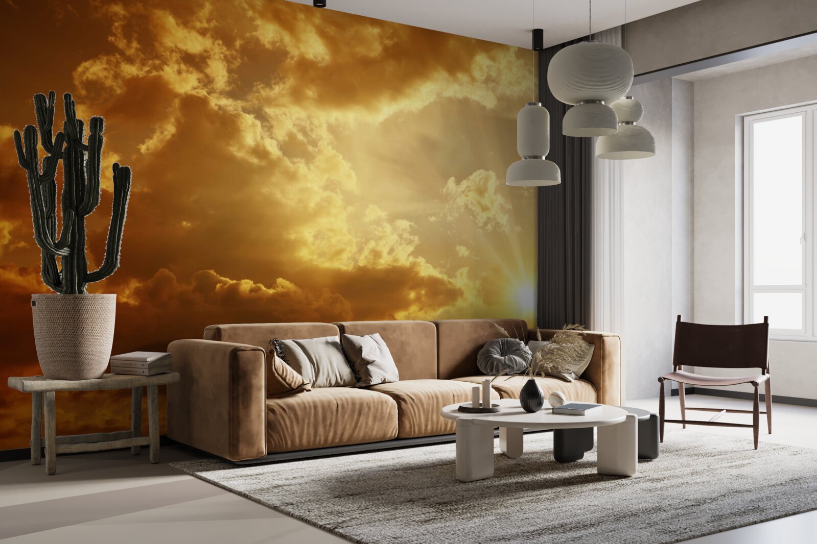 Fototapeta Slnečné lúče prenikajúce cez oblaky pri západe slnka vyžarujú teplo