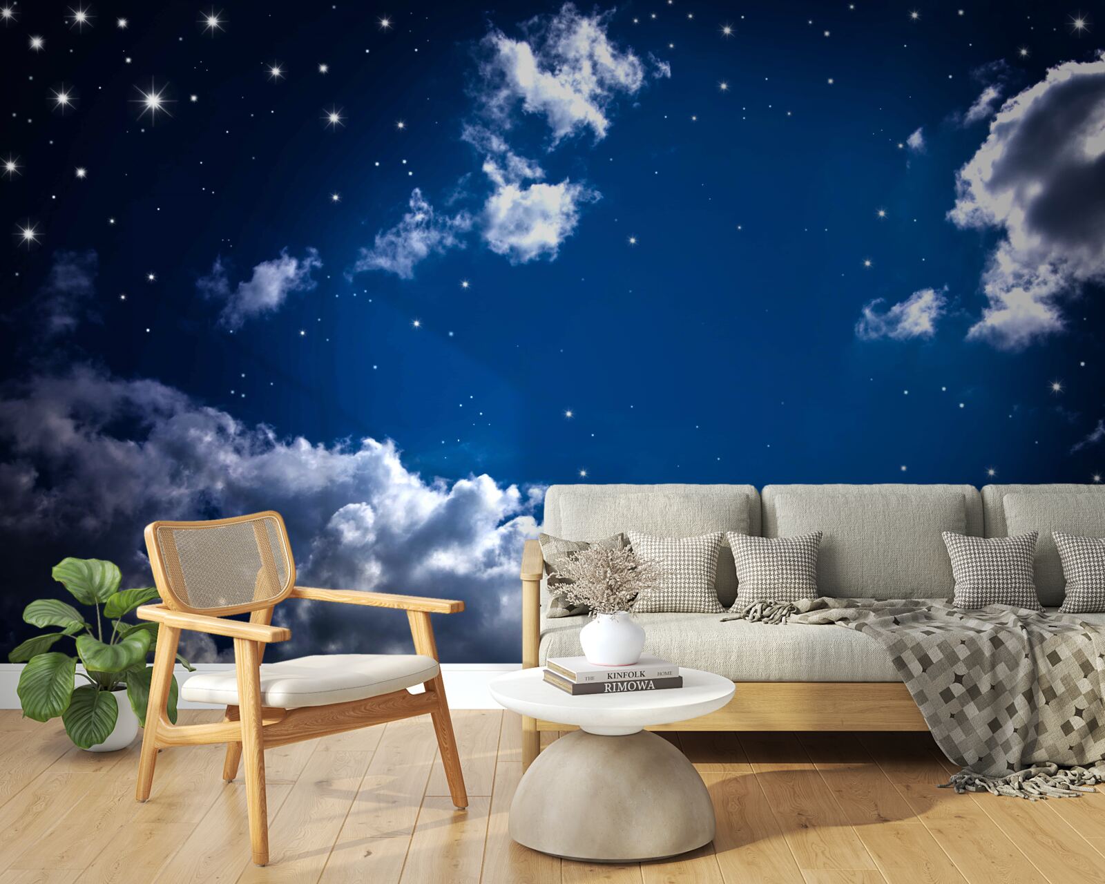 Fototapeta nočná obloha je jasná oblakmi a hviezdami