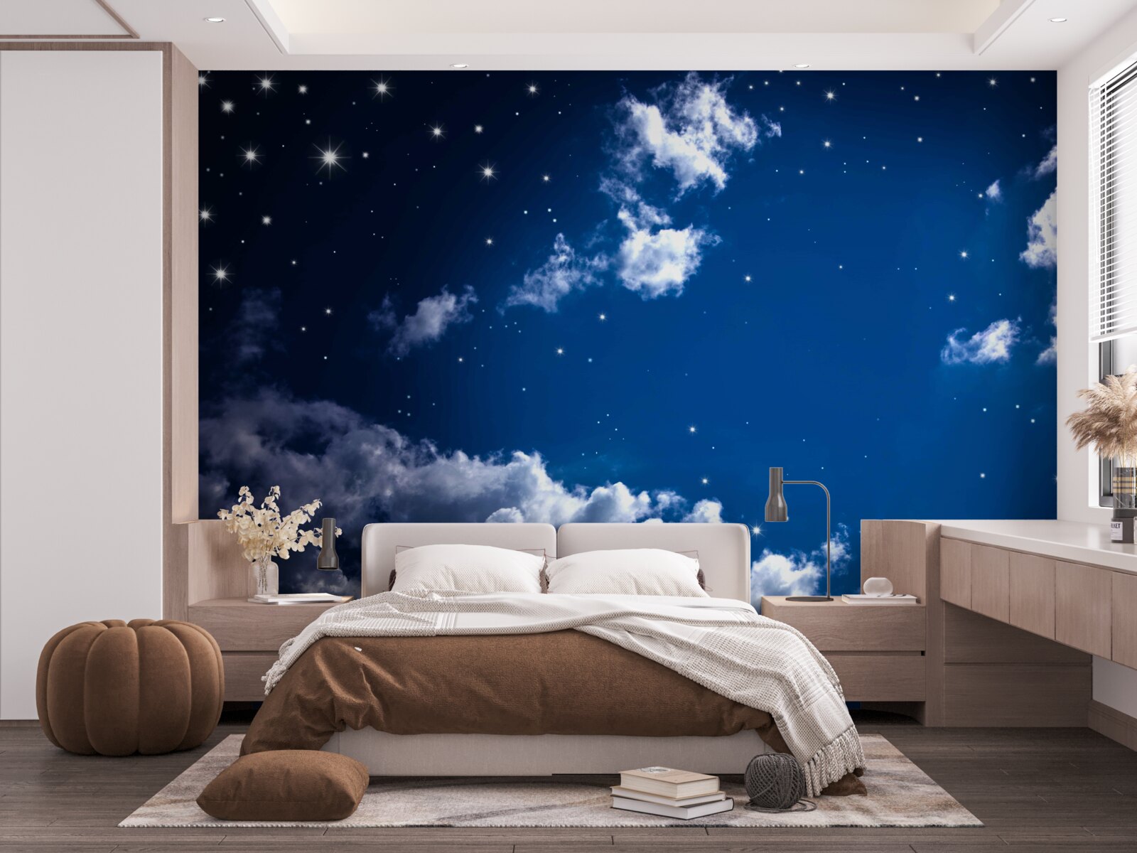 Fototapeta nočná obloha je jasná oblakmi a hviezdami