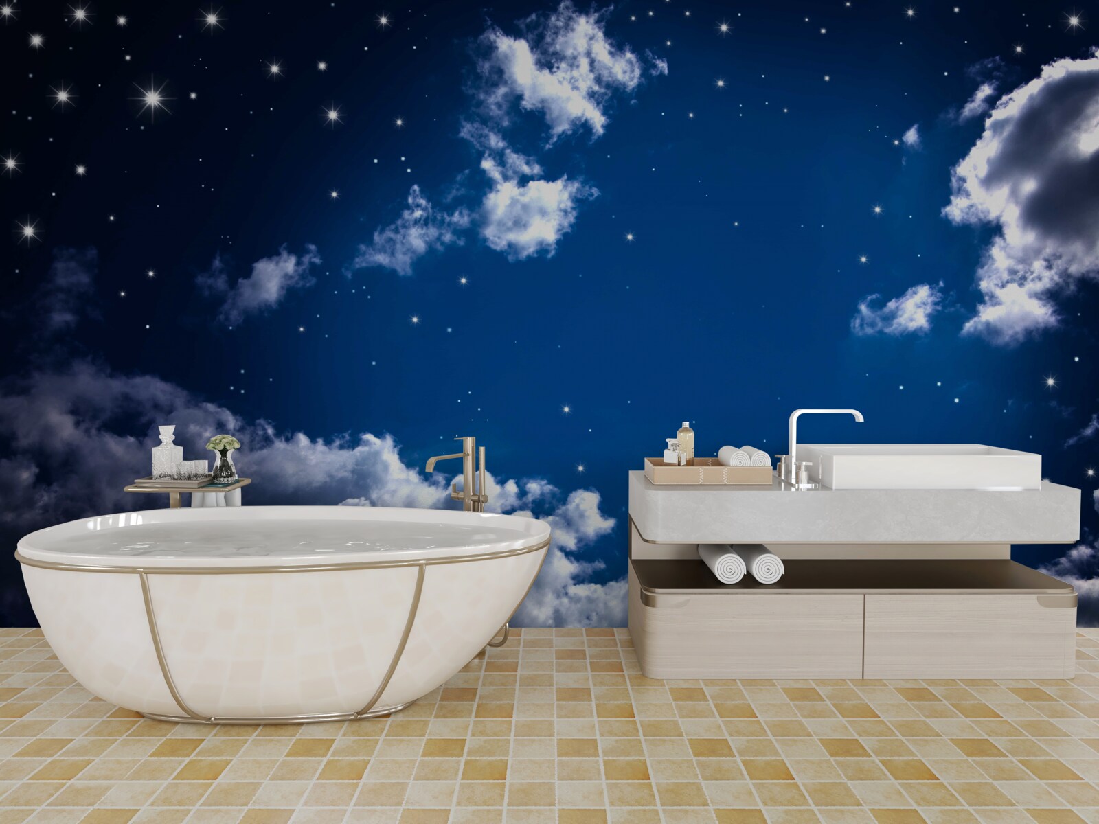 Fototapeta nočná obloha je jasná oblakmi a hviezdami