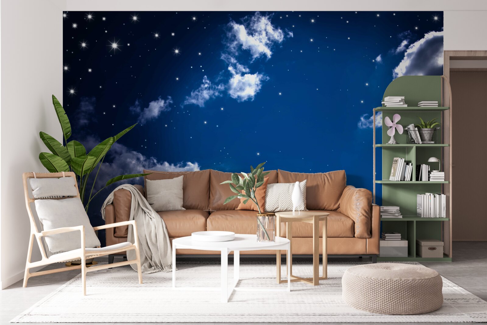 Fototapeta nočná obloha je jasná oblakmi a hviezdami