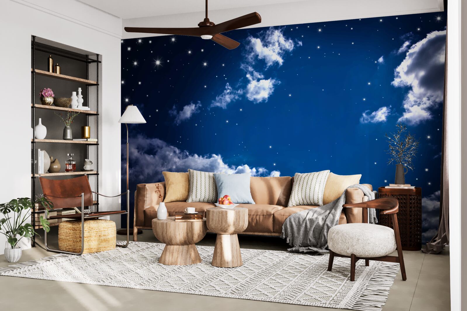 Fototapeta nočná obloha je jasná oblakmi a hviezdami