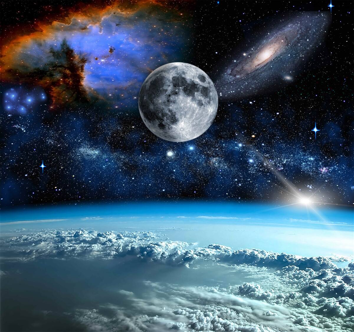 Fototapeta mesiac a vesmír sú nad oblakmi