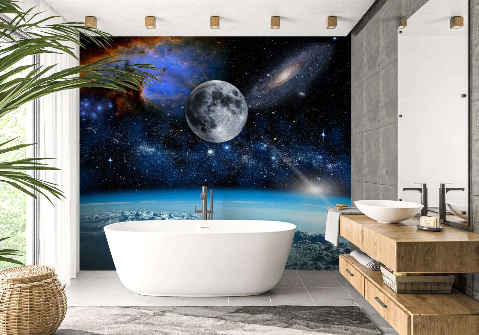 Fototapeta mesiac a vesmír sú nad oblakmi