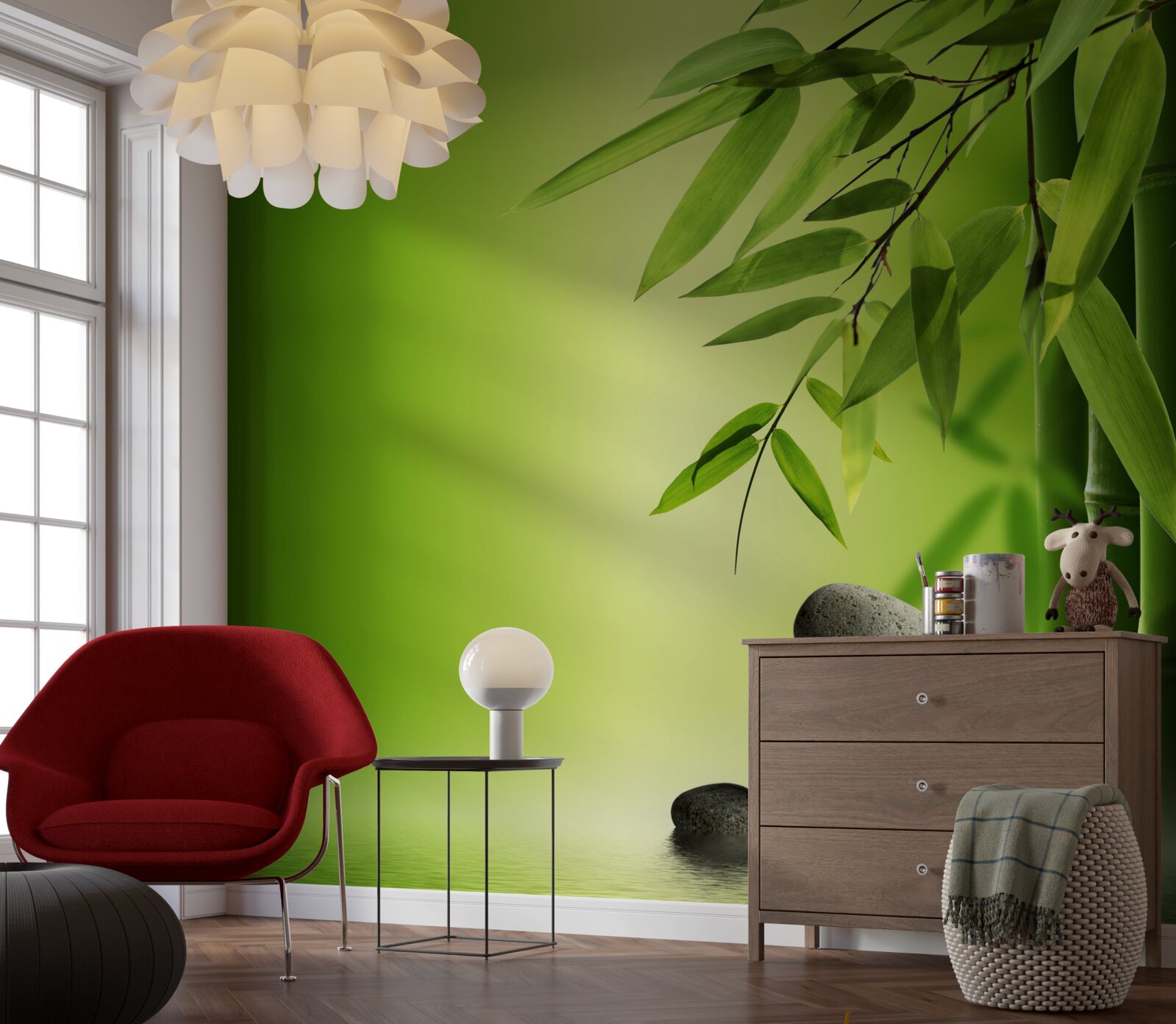 Fototapeta zelený bambus a kúpeľné kamene