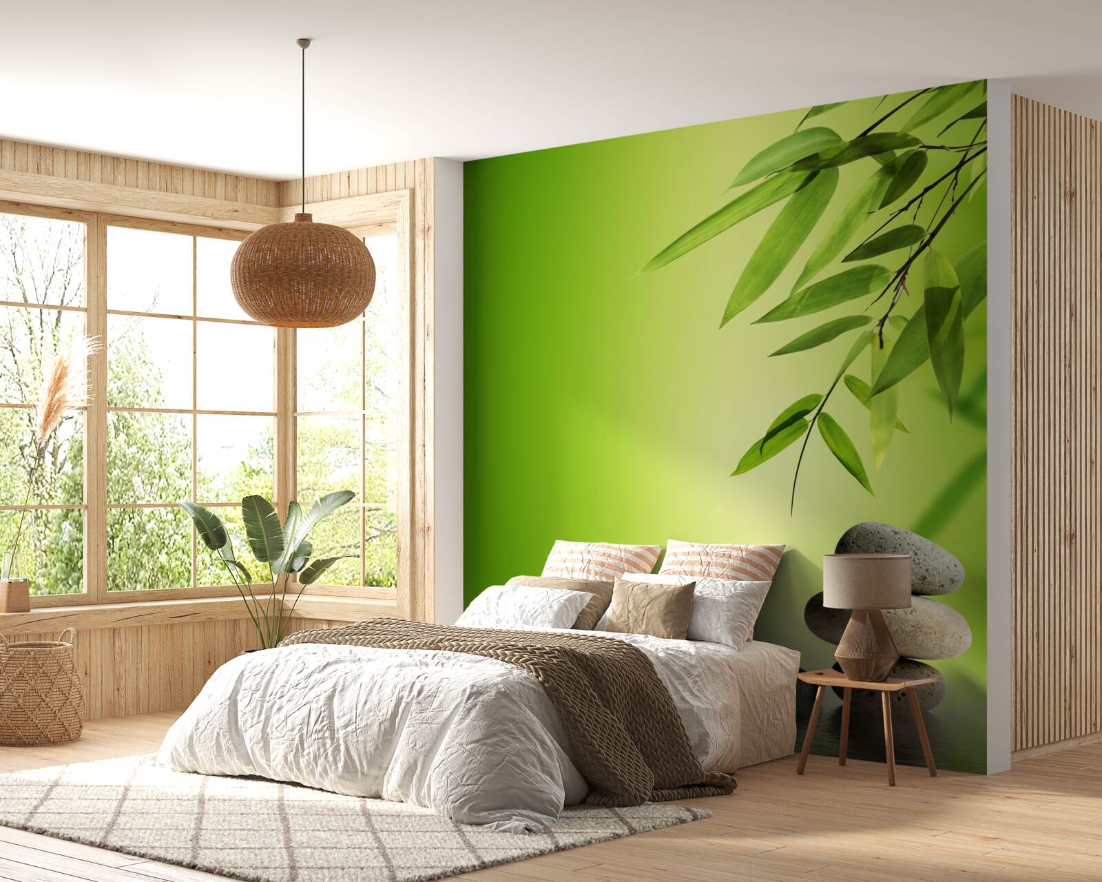 Fototapeta zelený bambus a kúpeľné kamene