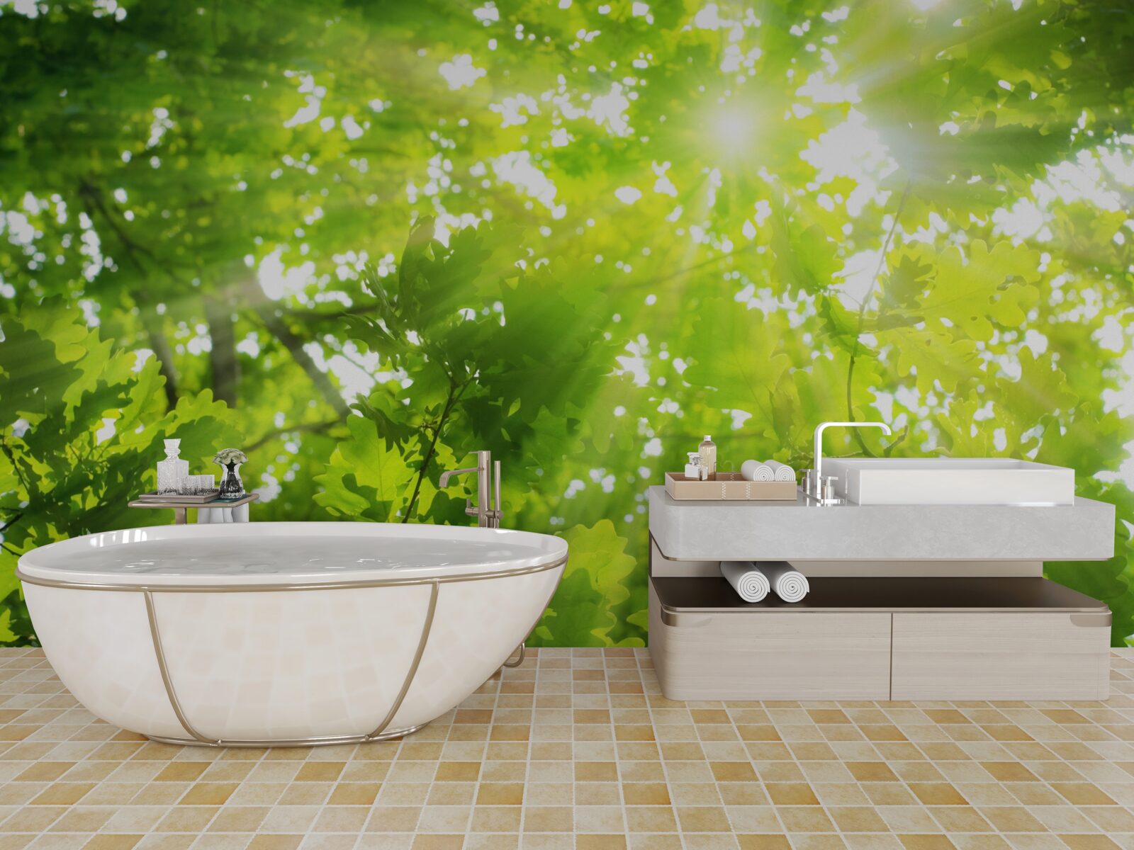 Fototapeta slnečné lúče žiariace v zelenej húštine