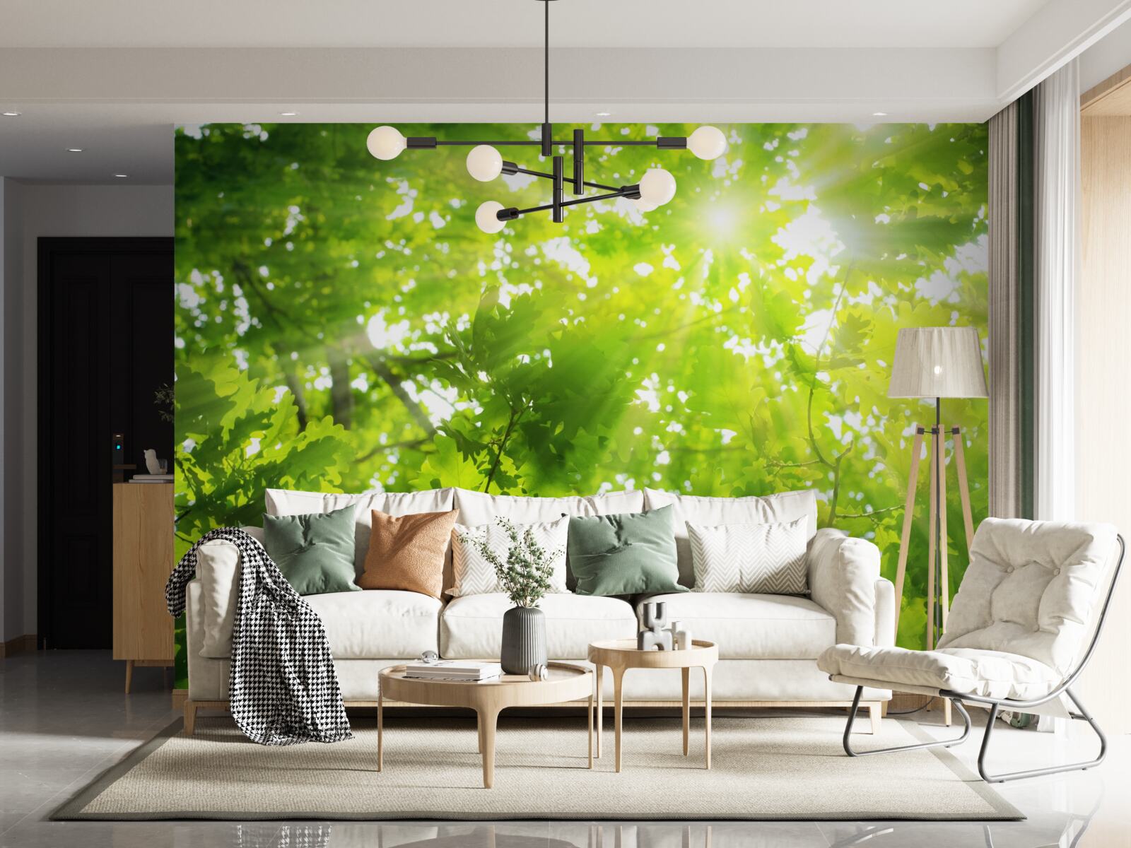 Fototapeta slnečné lúče žiariace v zelenej húštine