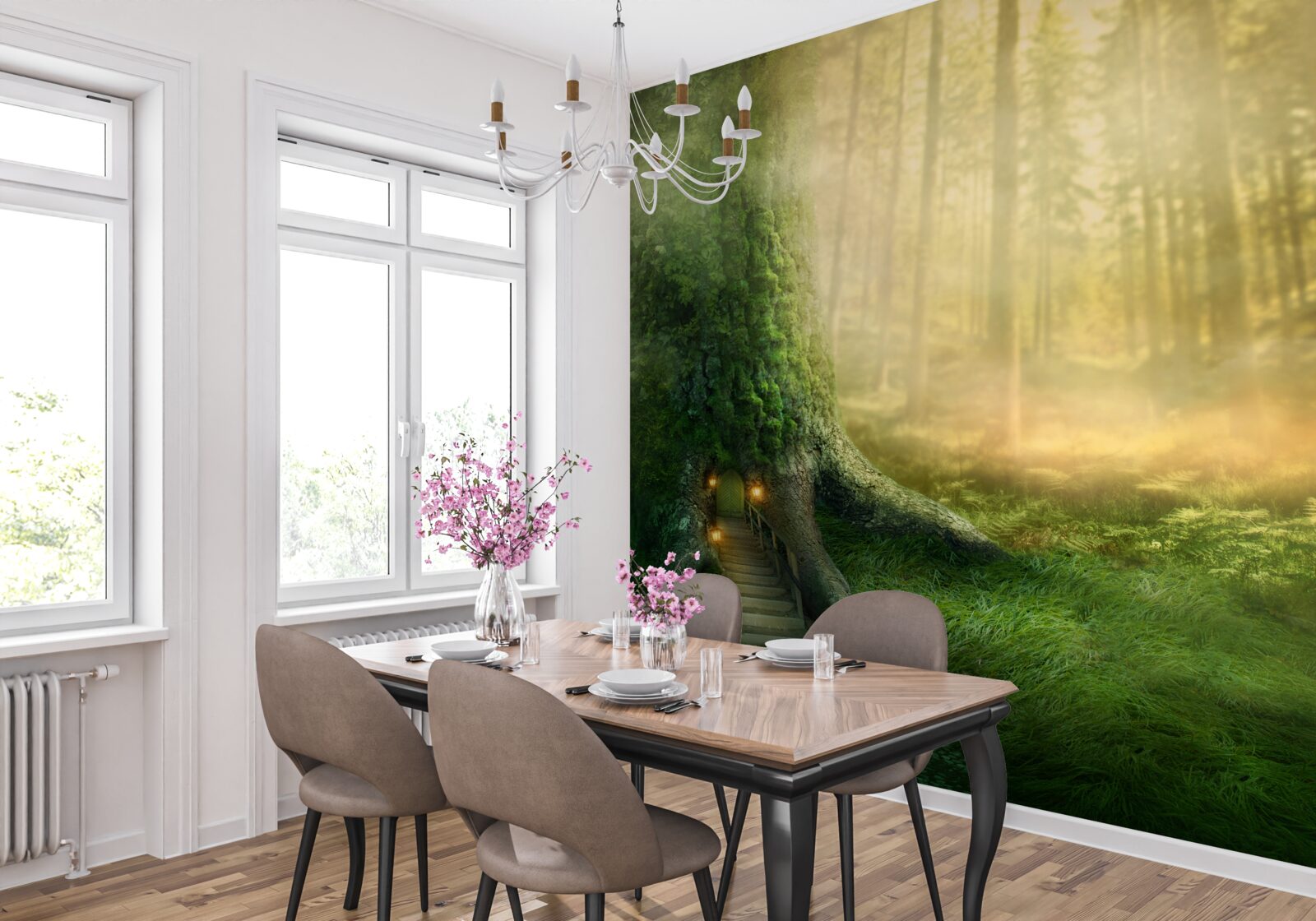 Fototapeta zelený les je zahalený v hustej hmle