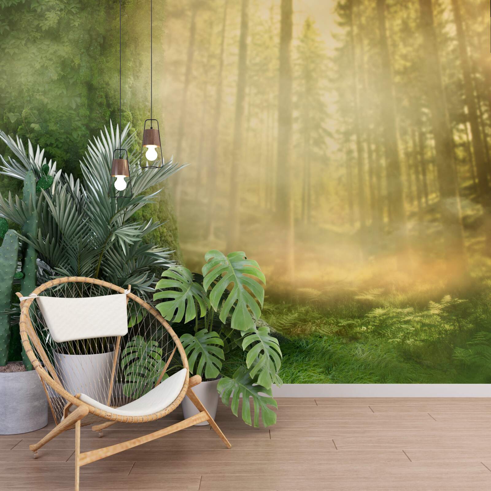 Fototapeta zelený les je zahalený v hustej hmle