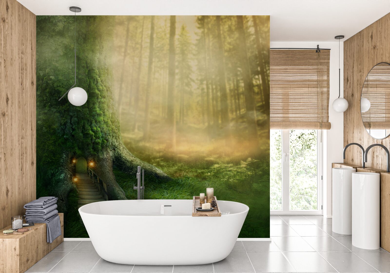 Fototapeta zelený les je zahalený v hustej hmle