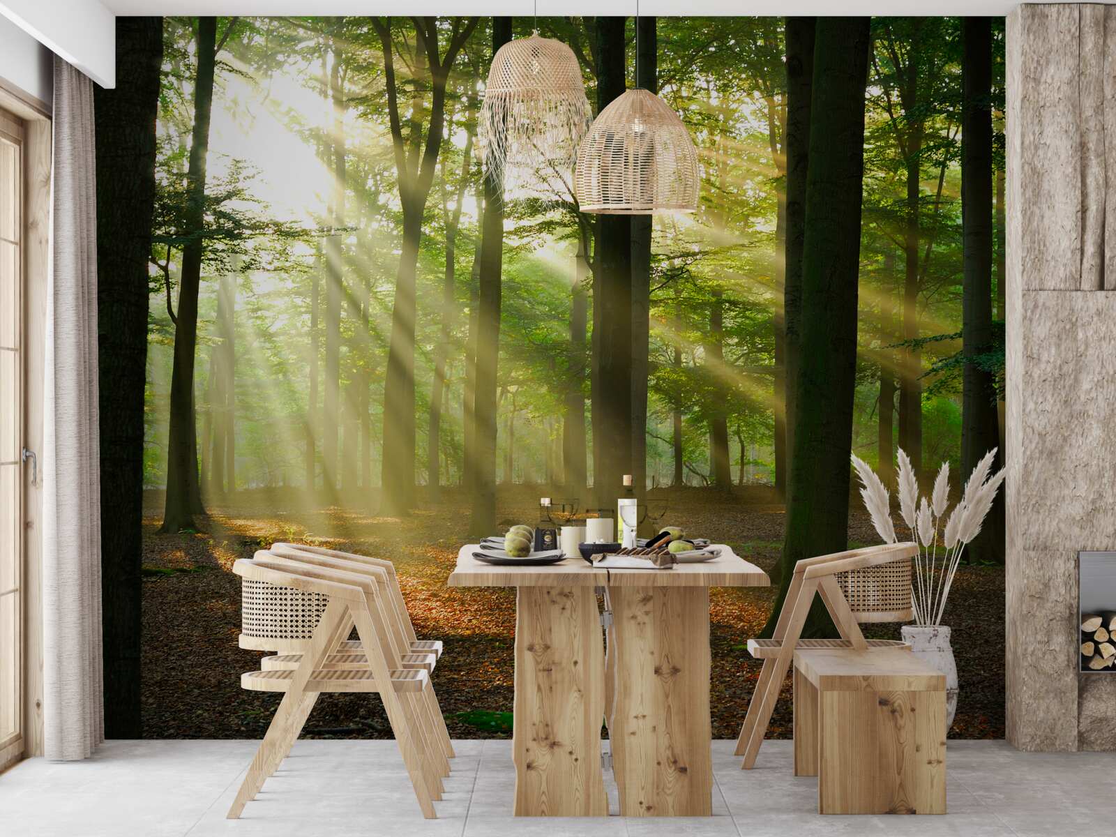 Fototapeta slnečné lúče prenikajú rannou hmlou na púšti