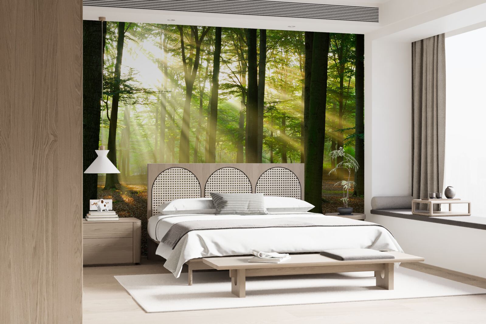 Fototapeta slnečné lúče prenikajú rannou hmlou na púšti