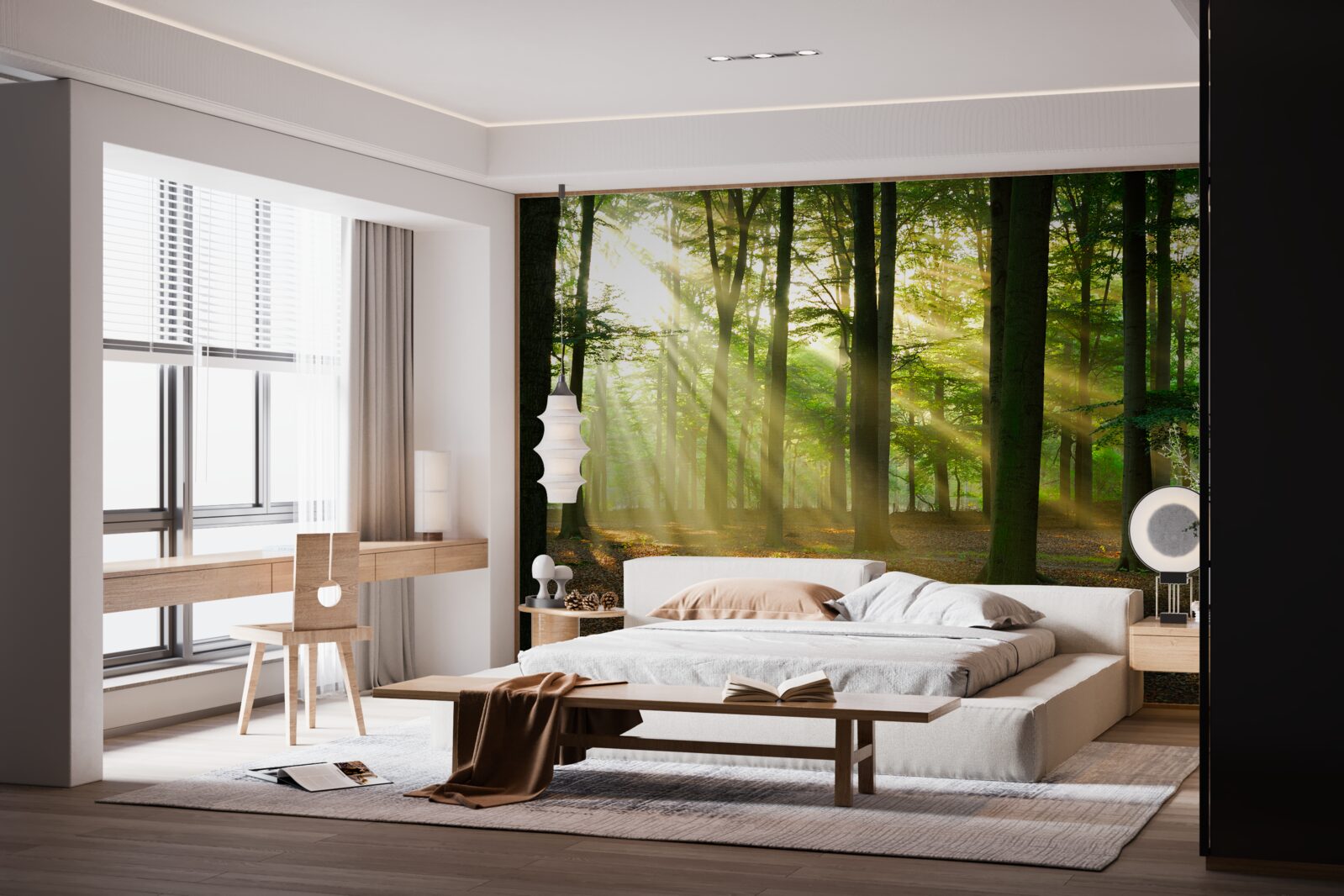 Fototapeta slnečné lúče prenikajú rannou hmlou na púšti