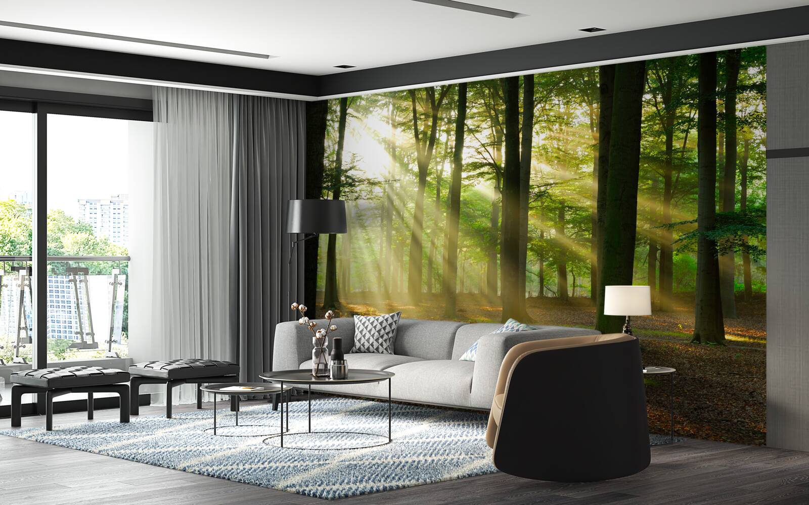 Fototapeta slnečné lúče prenikajú rannou hmlou na púšti