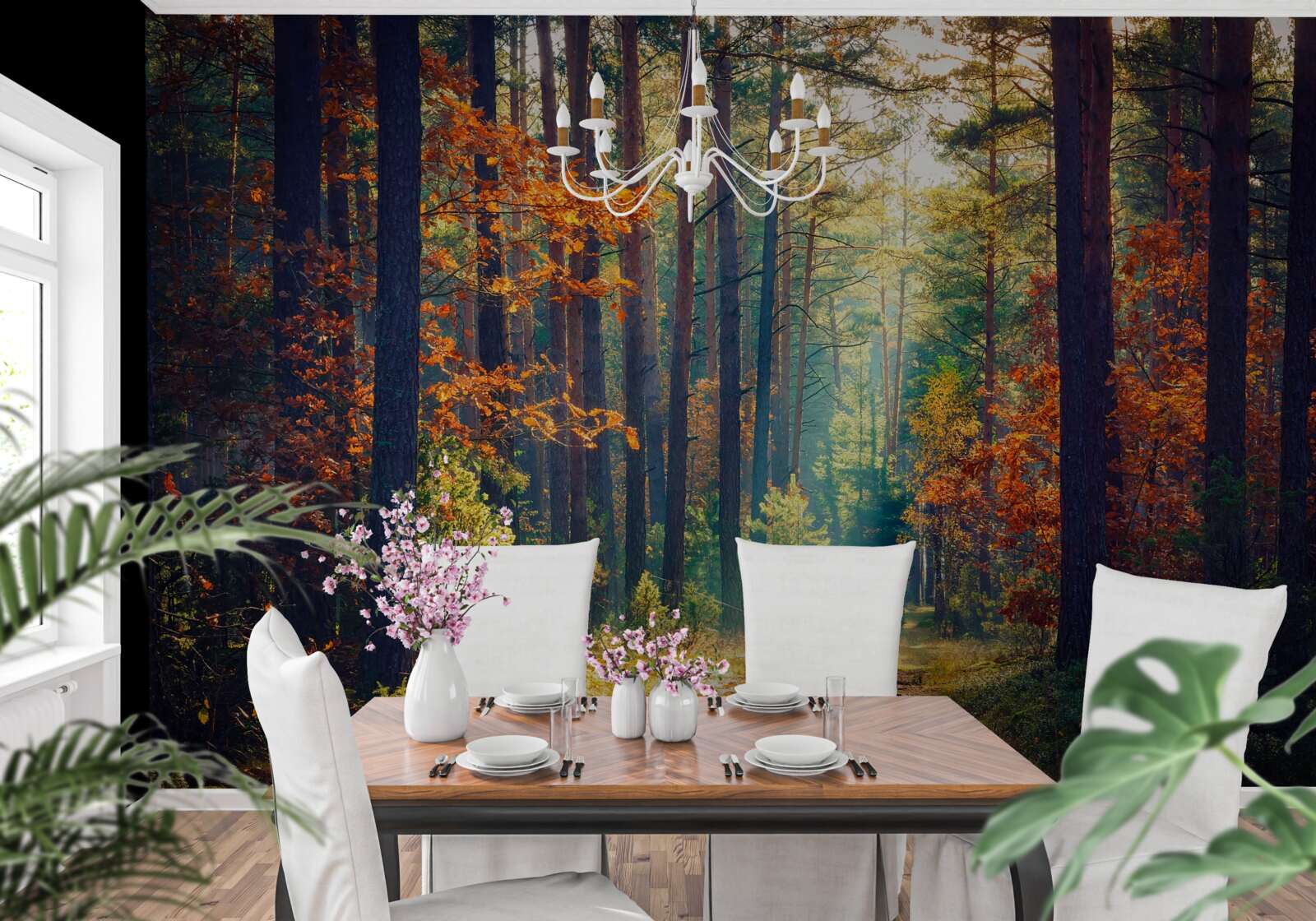 Fototapeta slnečný lúč v jesennom lese