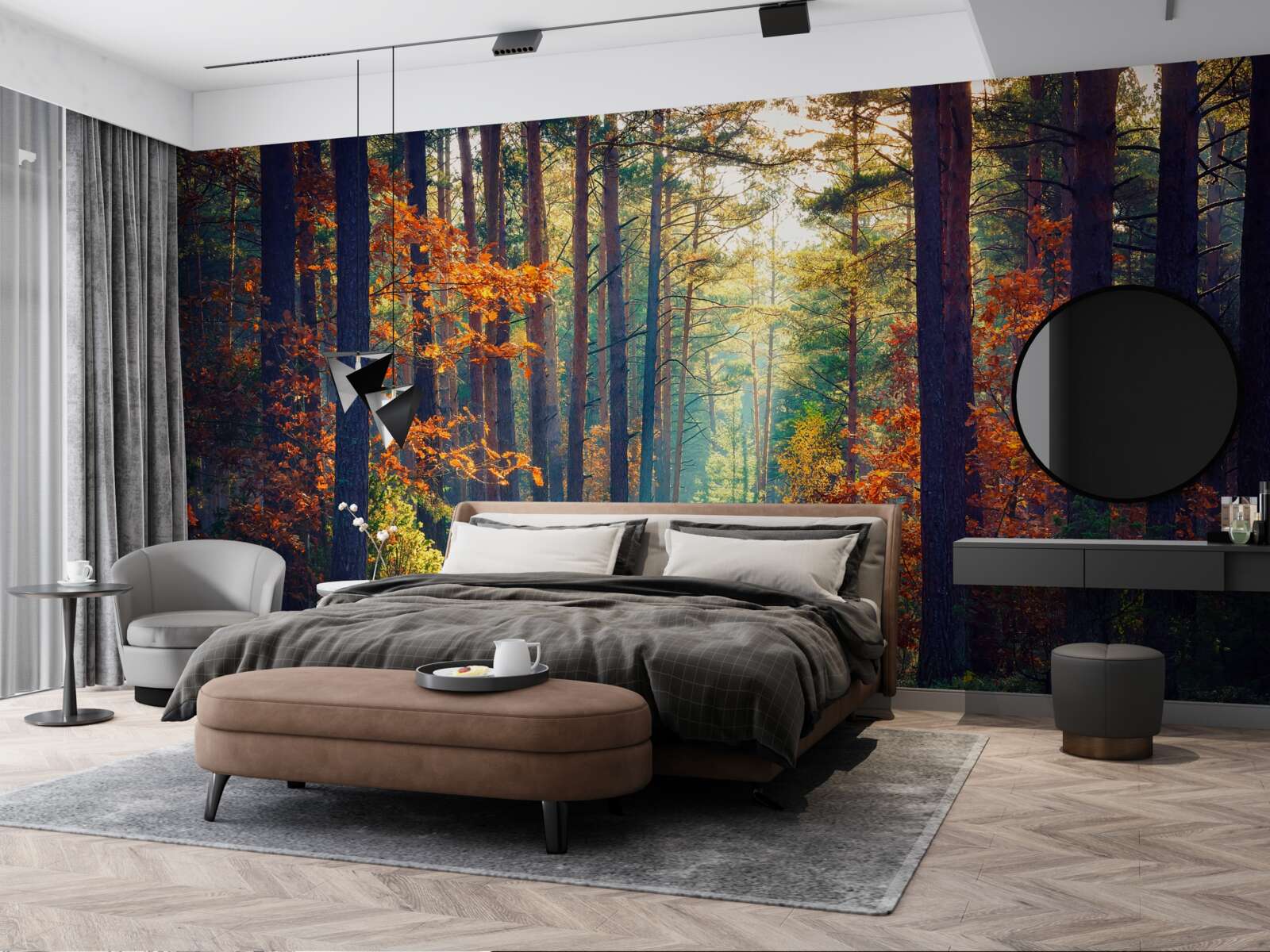 Fototapeta slnečný lúč v jesennom lese