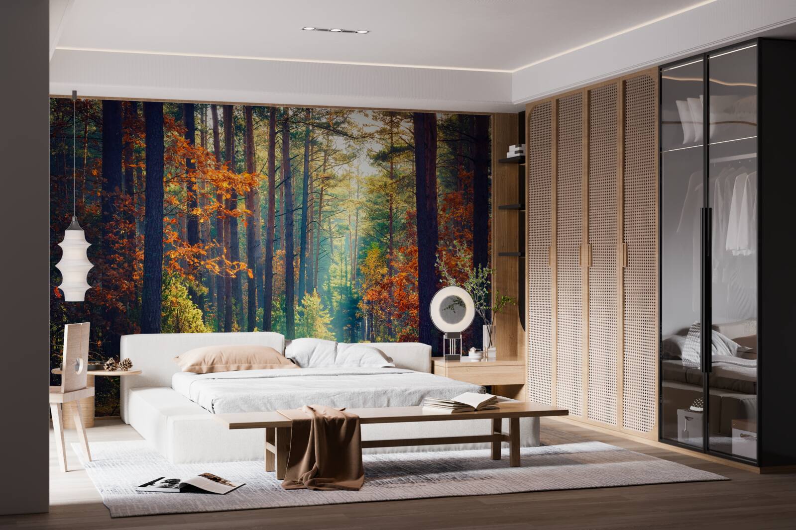 Fototapeta slnečný lúč v jesennom lese