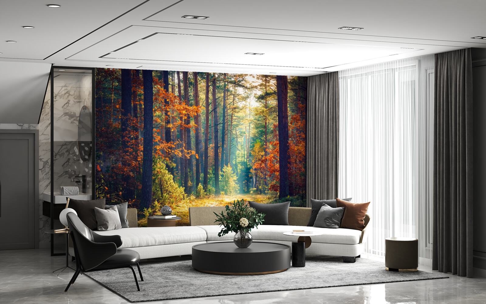 Fototapeta slnečný lúč v jesennom lese