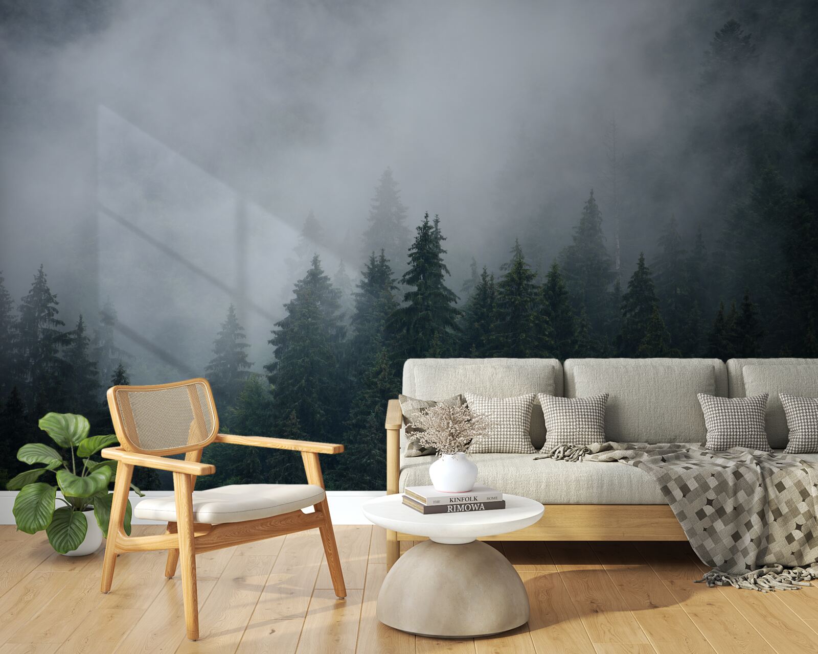 Fototapeta hmla padá na smrekový lesík