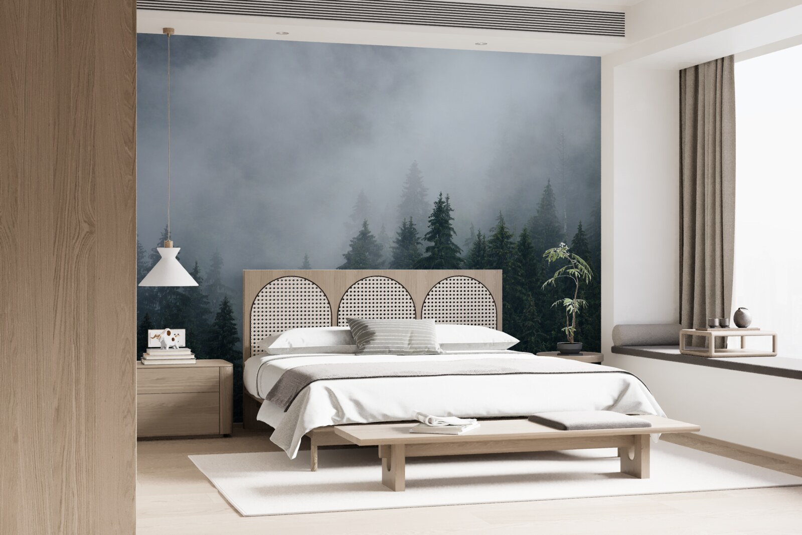 Fototapeta hmla padá na smrekový lesík