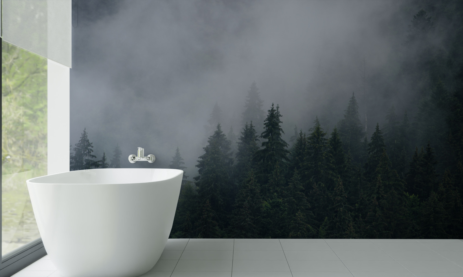 Fototapeta hmla padá na smrekový lesík