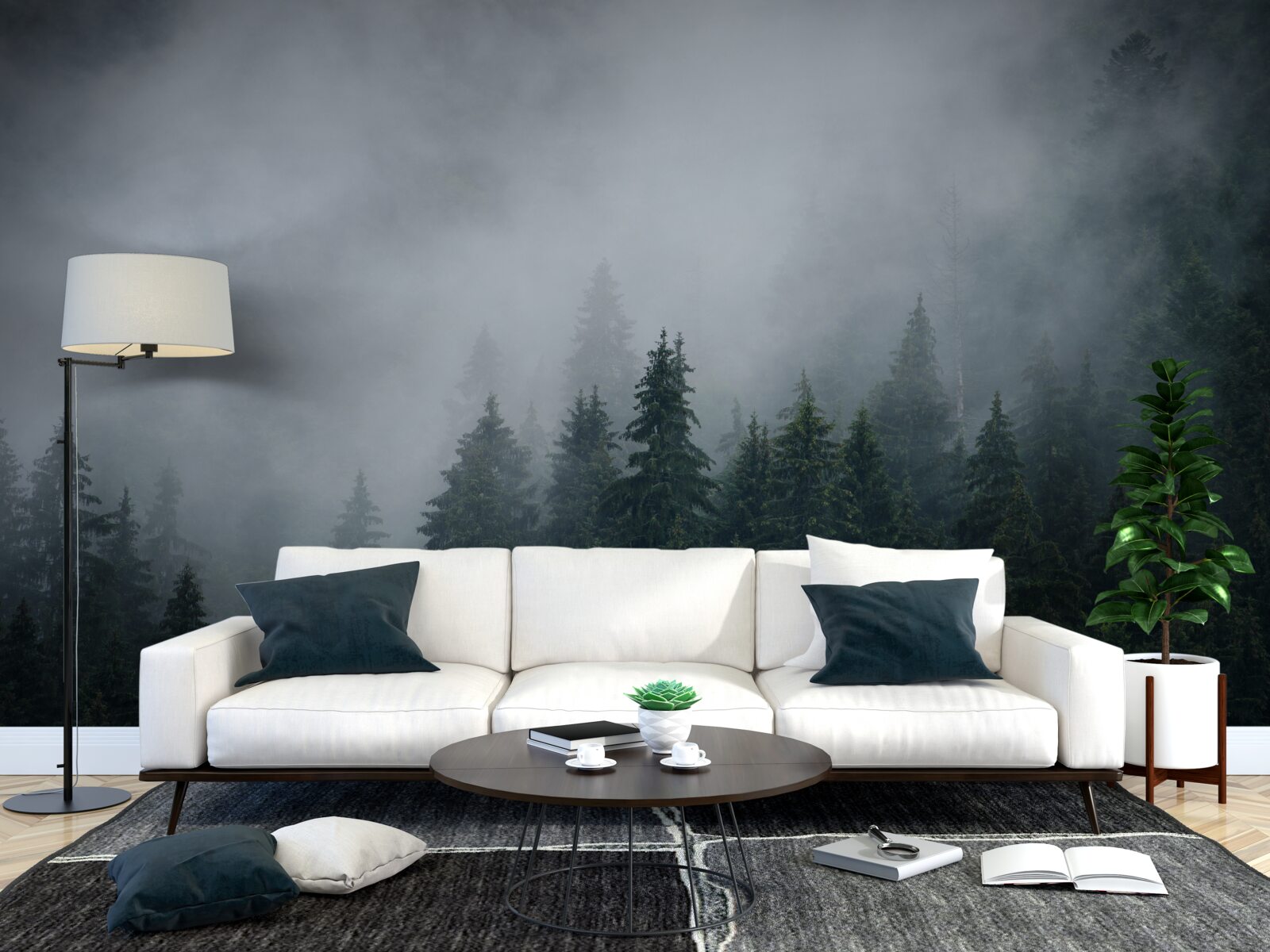 Fototapeta hmla padá na smrekový lesík