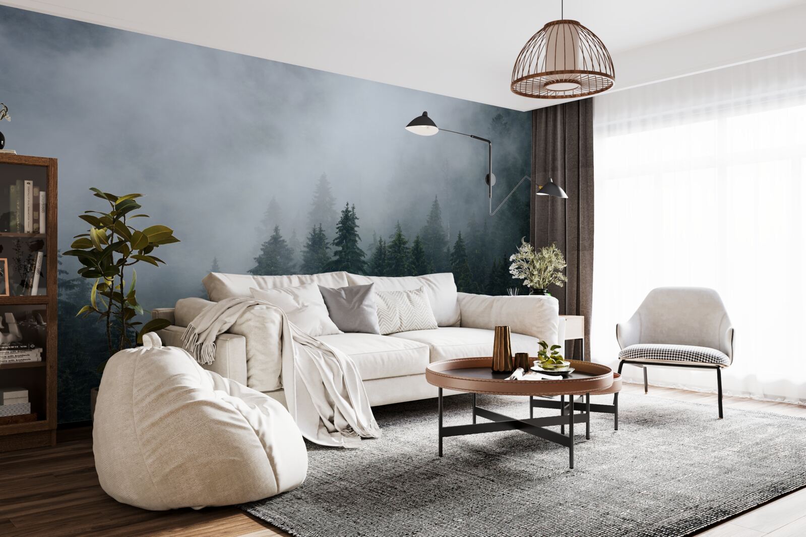 Fototapeta hmla padá na smrekový lesík