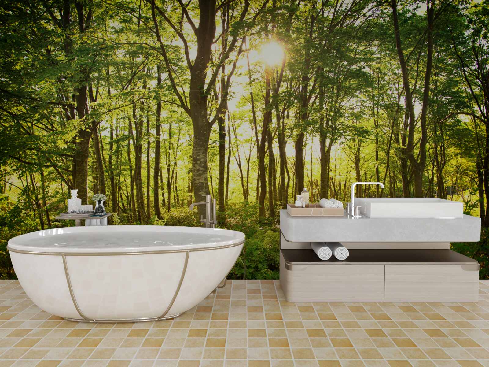 Fototapeta slnečné lúče osvetľujú osikový háj