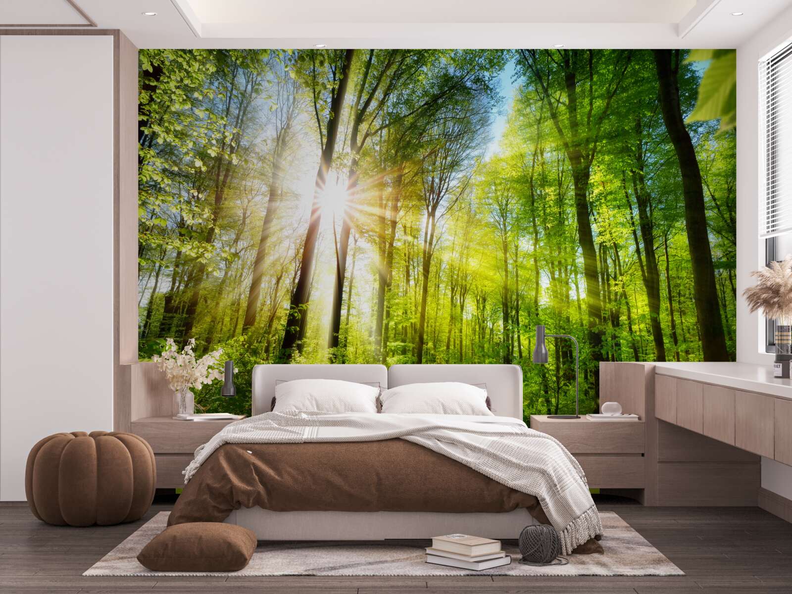 Fototapeta ranné slnečné lúče v zelenom lese