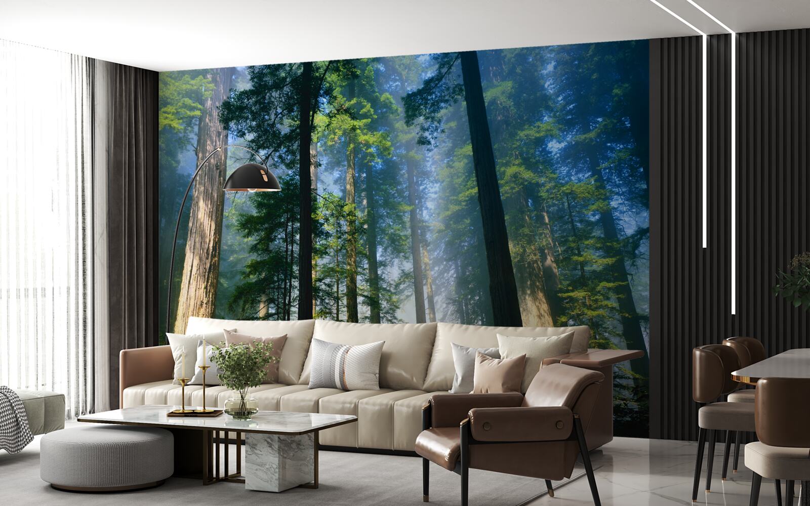 Fototapeta tenká hmlistá pokrývka medzi vysokými stromami v lese