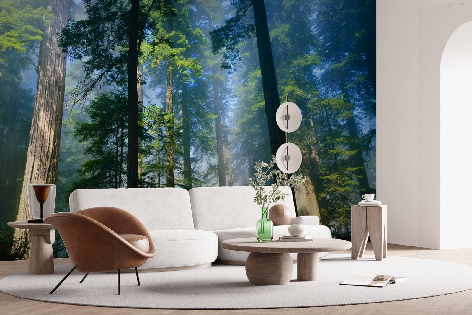 Fototapeta tenká hmlistá pokrývka medzi vysokými stromami v lese