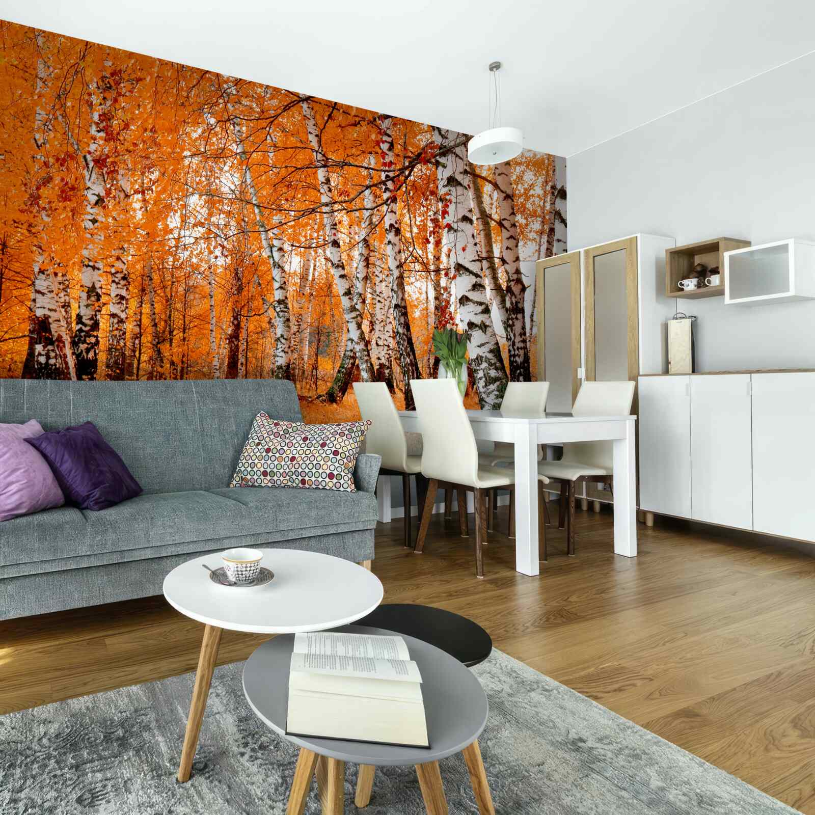 Fototapeta listy brezy sú oranžové