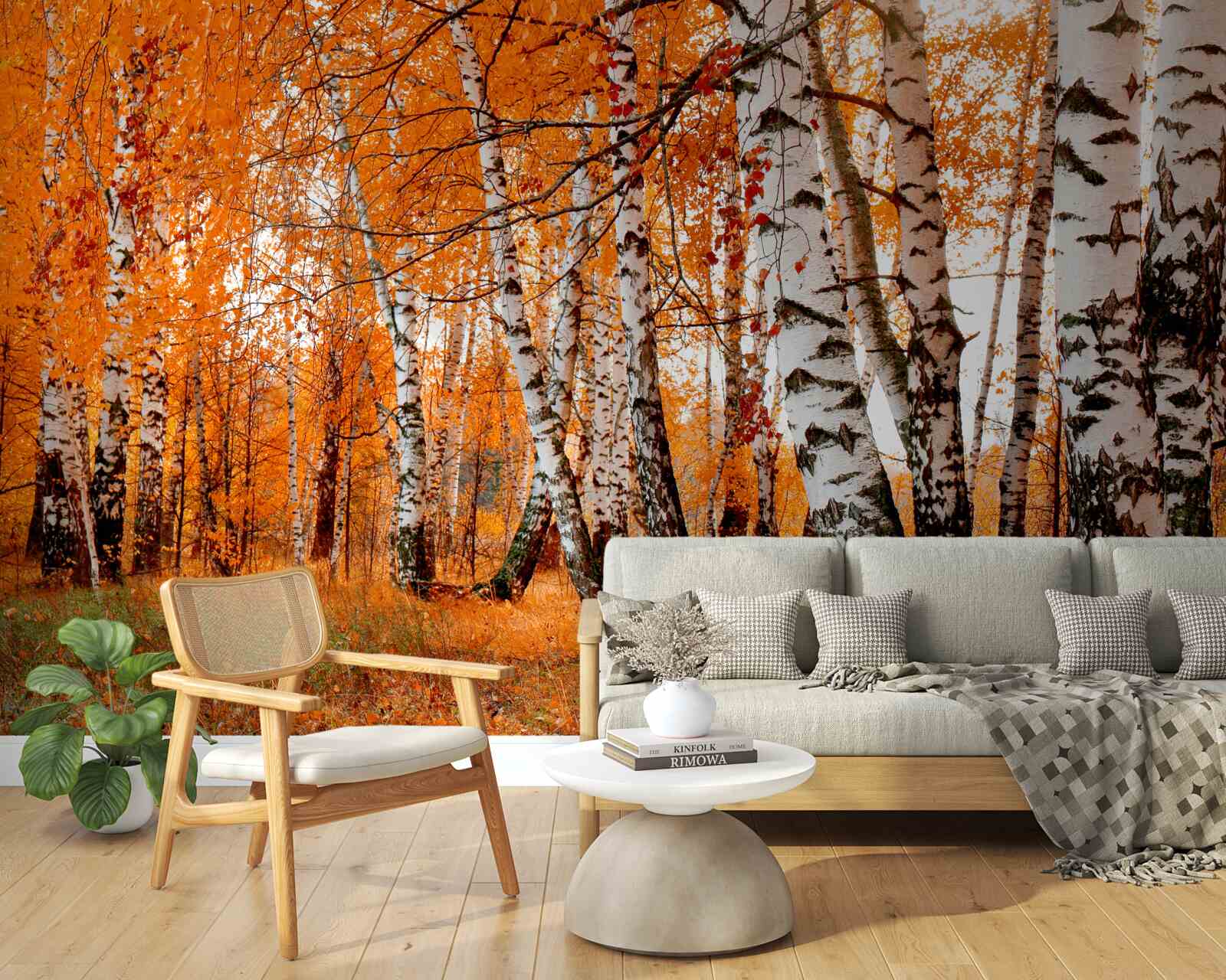 Fototapeta listy brezy sú oranžové