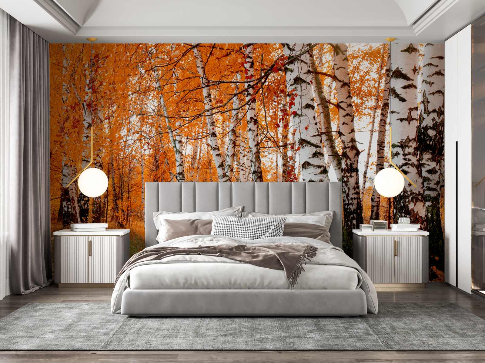 Fototapeta listy brezy sú oranžové