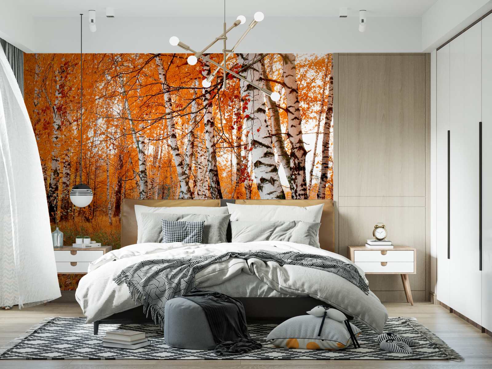 Fototapeta listy brezy sú oranžové