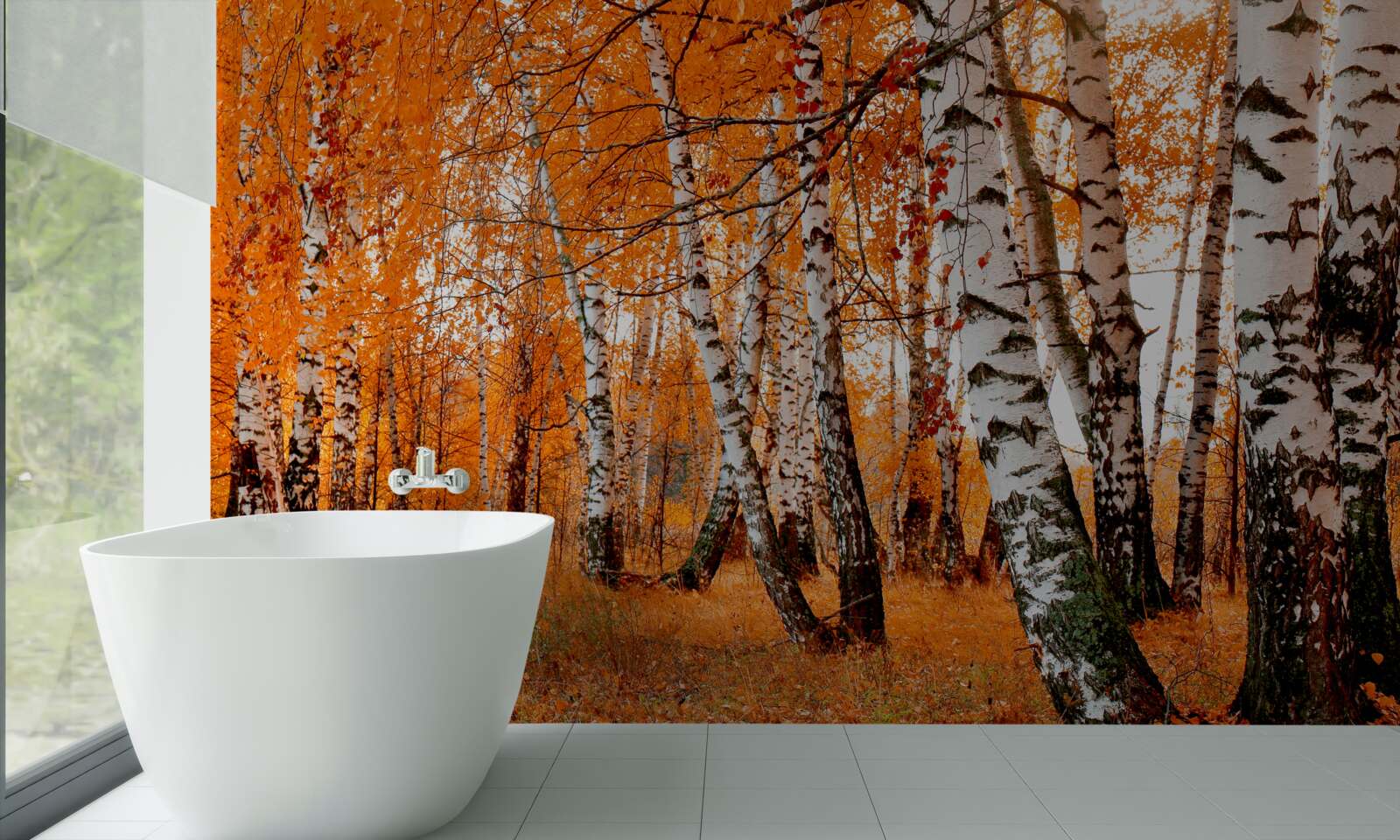 Fototapeta listy brezy sú oranžové