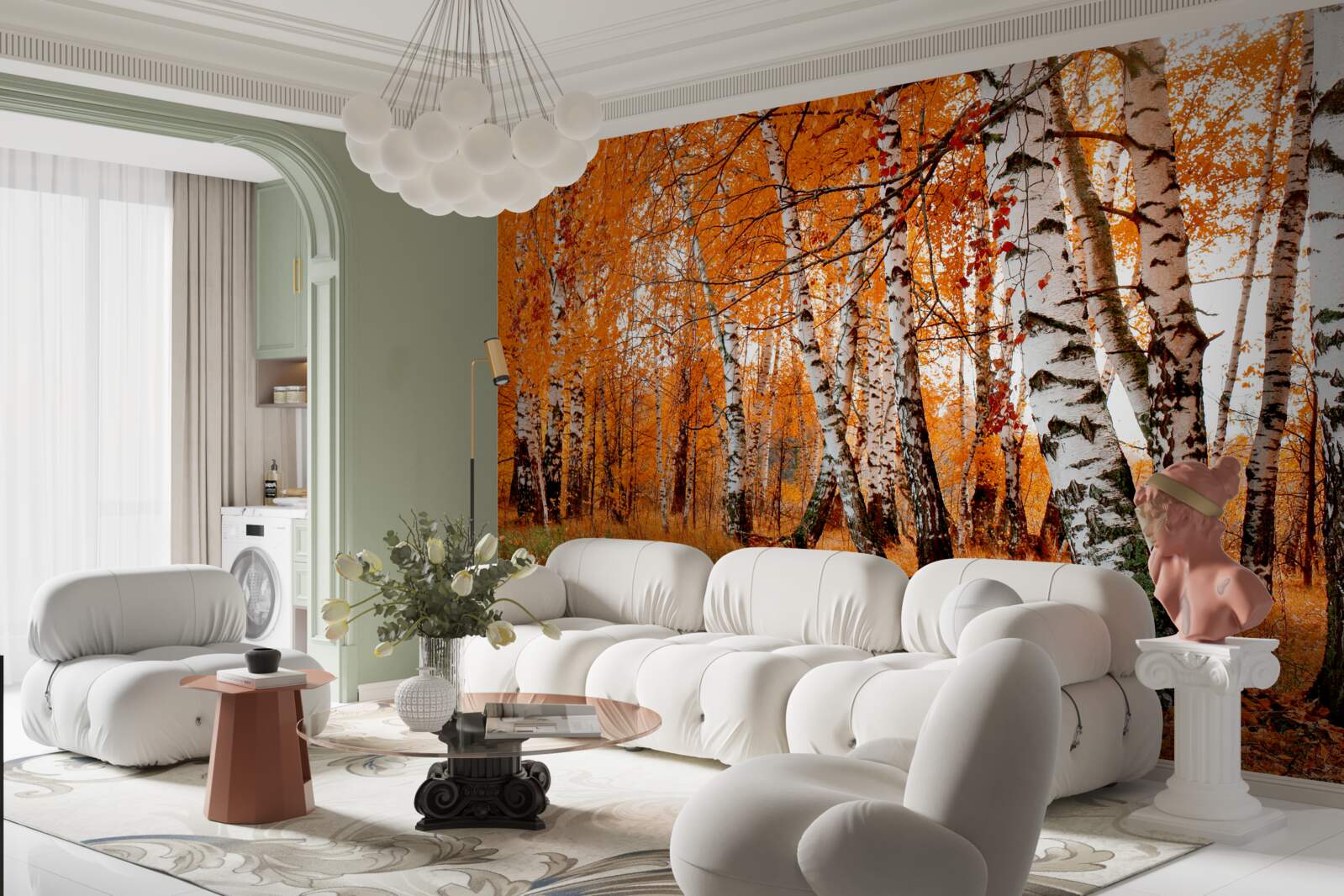 Fototapeta listy brezy sú oranžové