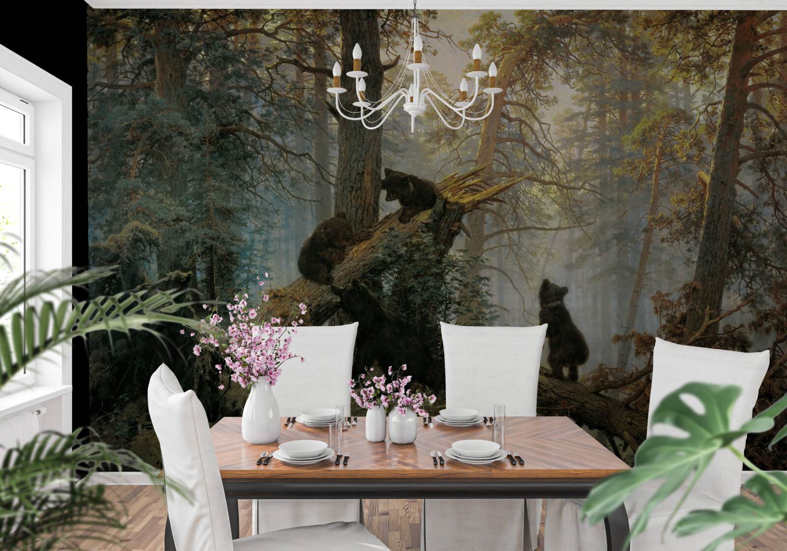 Fototapeta Svitanie v lese, kde vládnu borovice