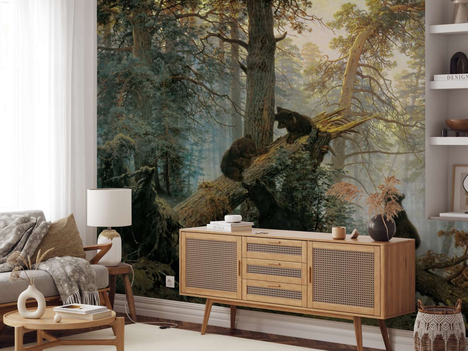 Fototapeta Svitanie v lese, kde vládnu borovice