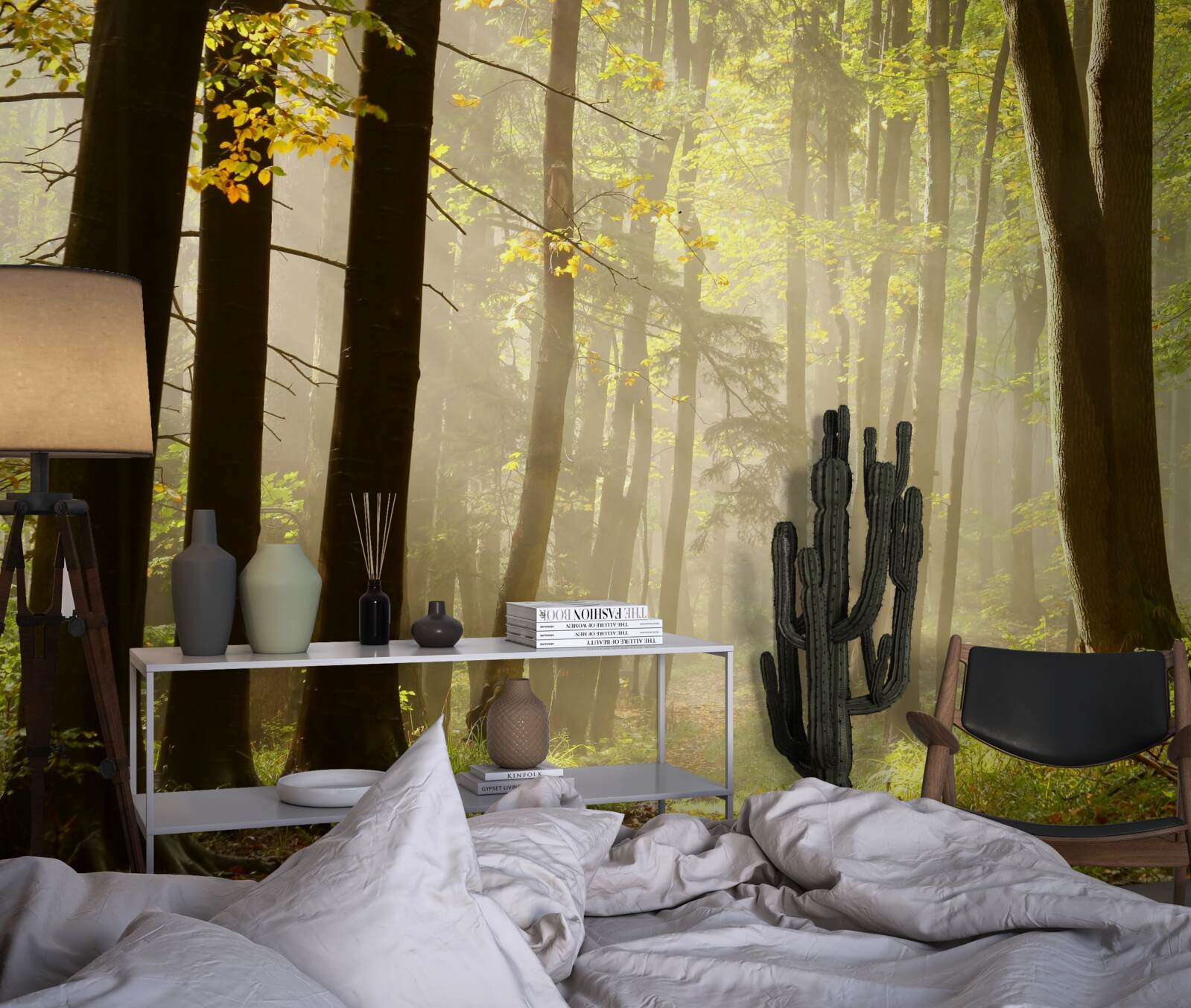 Fototapeta lúče ranného slnka prenikajú do hmly na púšti