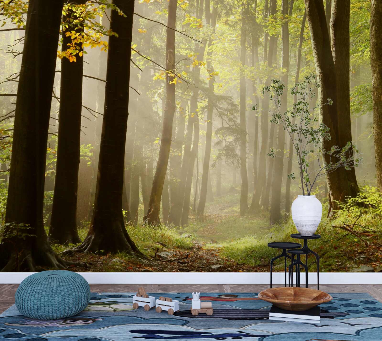 Fototapeta lúče ranného slnka prenikajú do hmly na púšti